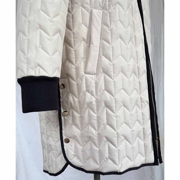 NIKKI JONES Women Large Beige Classic Weave Padded Coat EUC - Picture 6 of 11